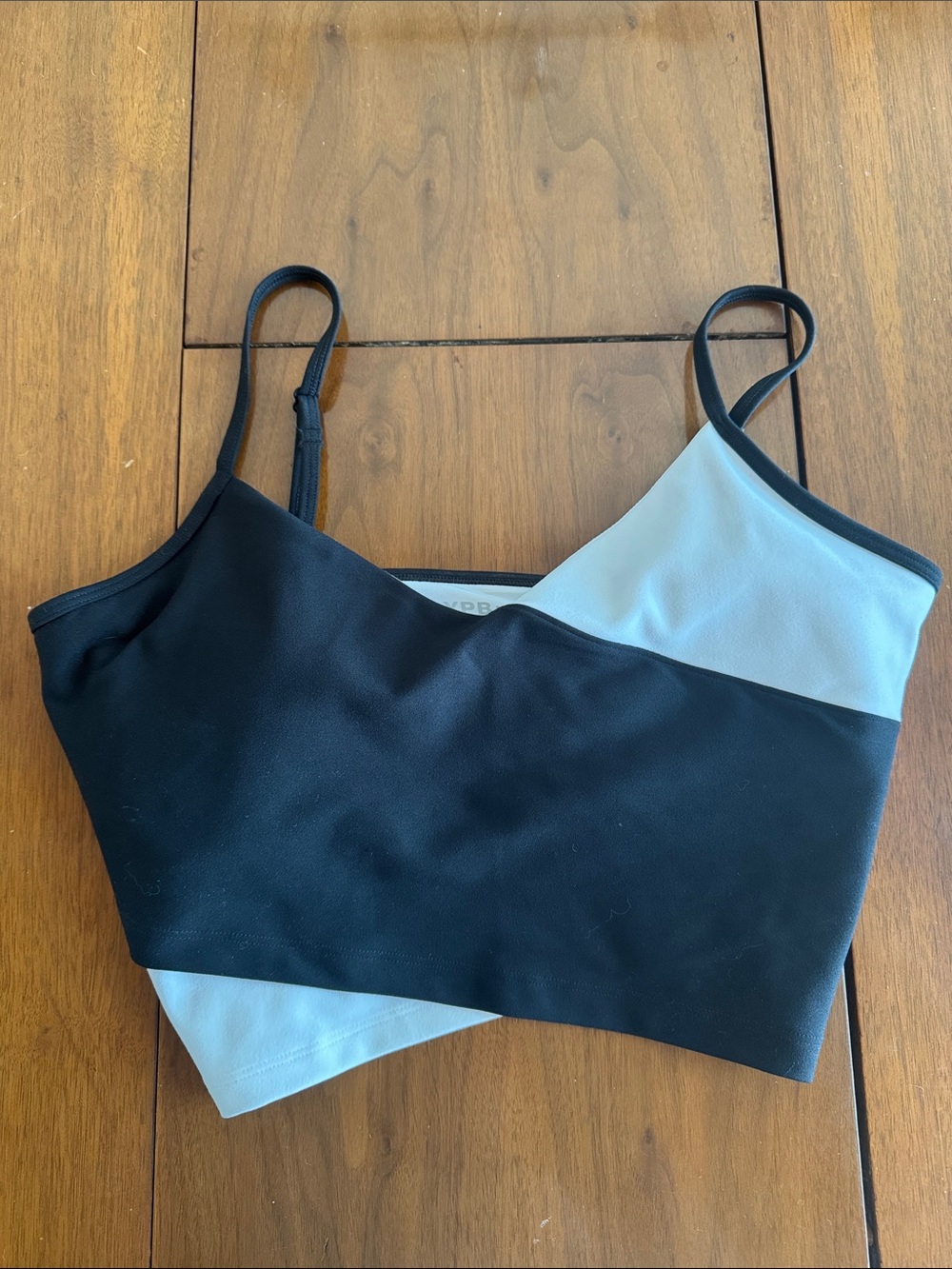 Black and White Abercrombie YPB SculptLUX Colorblock Cropped Tank Top